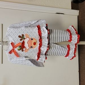 Gray/White Reindeer Christmas set! Ruffle pants and tunic! Girl deer with Santa